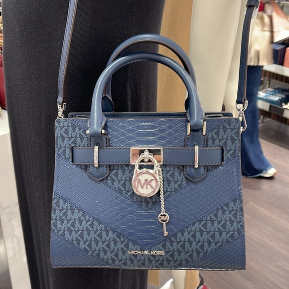 Michael Kors Hamilton Small Satchel Shoulder Crossbody Bag 
Navy Multi 
NWT - Picture 15 of 16